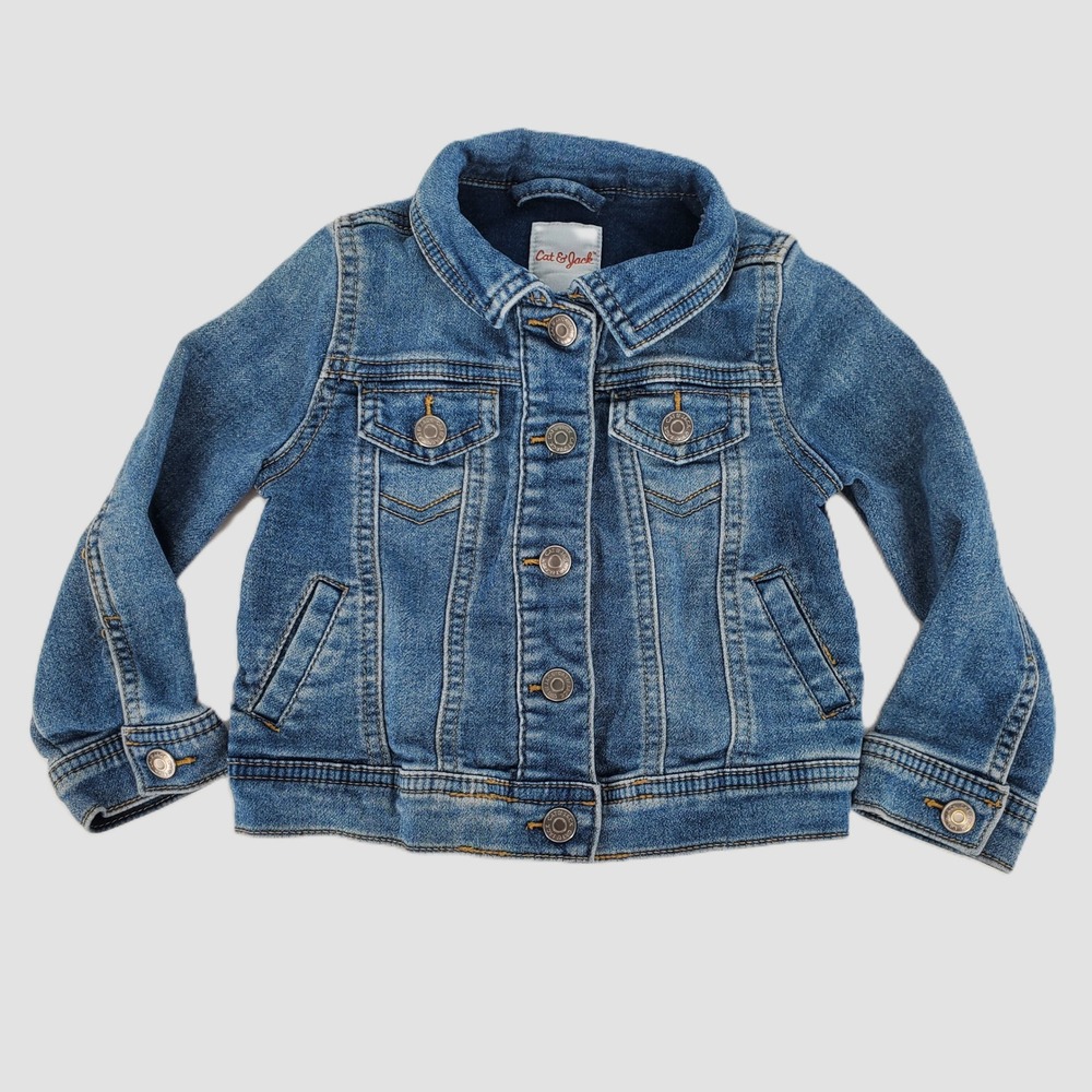 Cat & Jack Toddler Blue Denim Trucker Jacket Size 2T Medium Wash Stretch Cotton